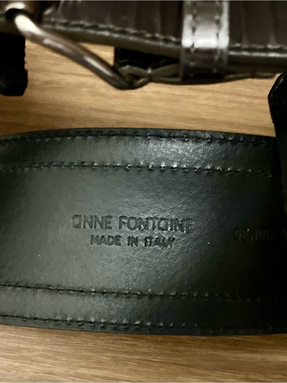 Anne Fontaine Black and Gunmetal Leather Wide Waist Belt with Silver Buckle - Picture 5 of 11